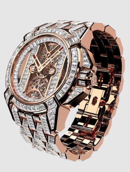 Review Jacob & Co epic x tourbillon baguette ROSE GOLD DIAMOND BRACELET EX520.43.BD.BD.A40BD Replica watch